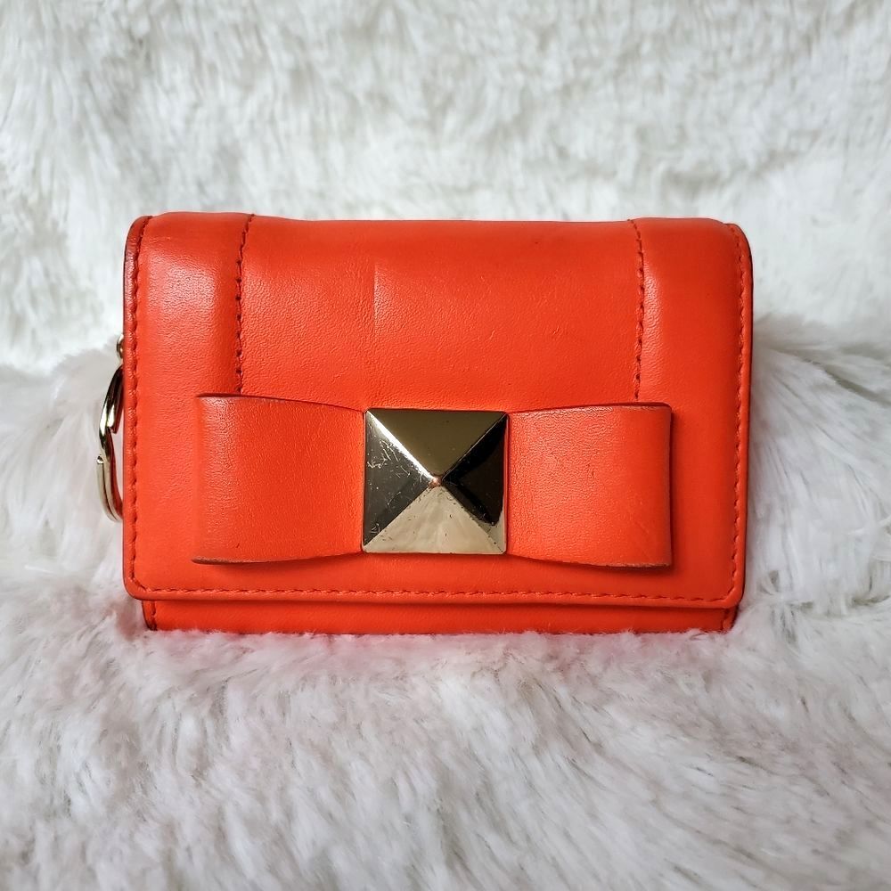 Kate Spade Mini Bow Terrace Darla Leather Cardholder Coin Purse Wallet Orange